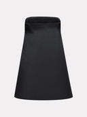 Sculpted A-line silhouette of black silk dress by MOSAÏKA