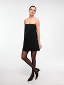 Black A-line silk dress by MOSAÏKA worn on model front view