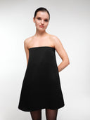 Black A-line silk dress by MOSAÏKA worn on model front view