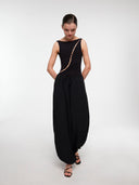 Black balloon trousers by MOSAÏKA styled with bodysuit front view