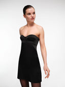 Black bustier mini dress by MOSAÏKA worn on model three quarter view