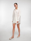 Off-white cotton poplin set by MOSAÏKA worn on model relaxed front pose