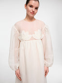Off-white water lily dress by MOSAÏKA detail of layered petal appliqué
